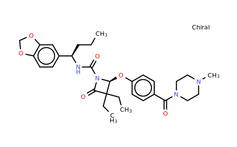 (S)-N-((R)-1-(Benzo[d][1,3]dioxol-5-yl)butyl)-3,3-diethyl-2-(4-(4methyl-piperazine-1-carbonyl)phenoxy)-4-oxoazetidine-1-carboxamide (3.5%  w/w solution)